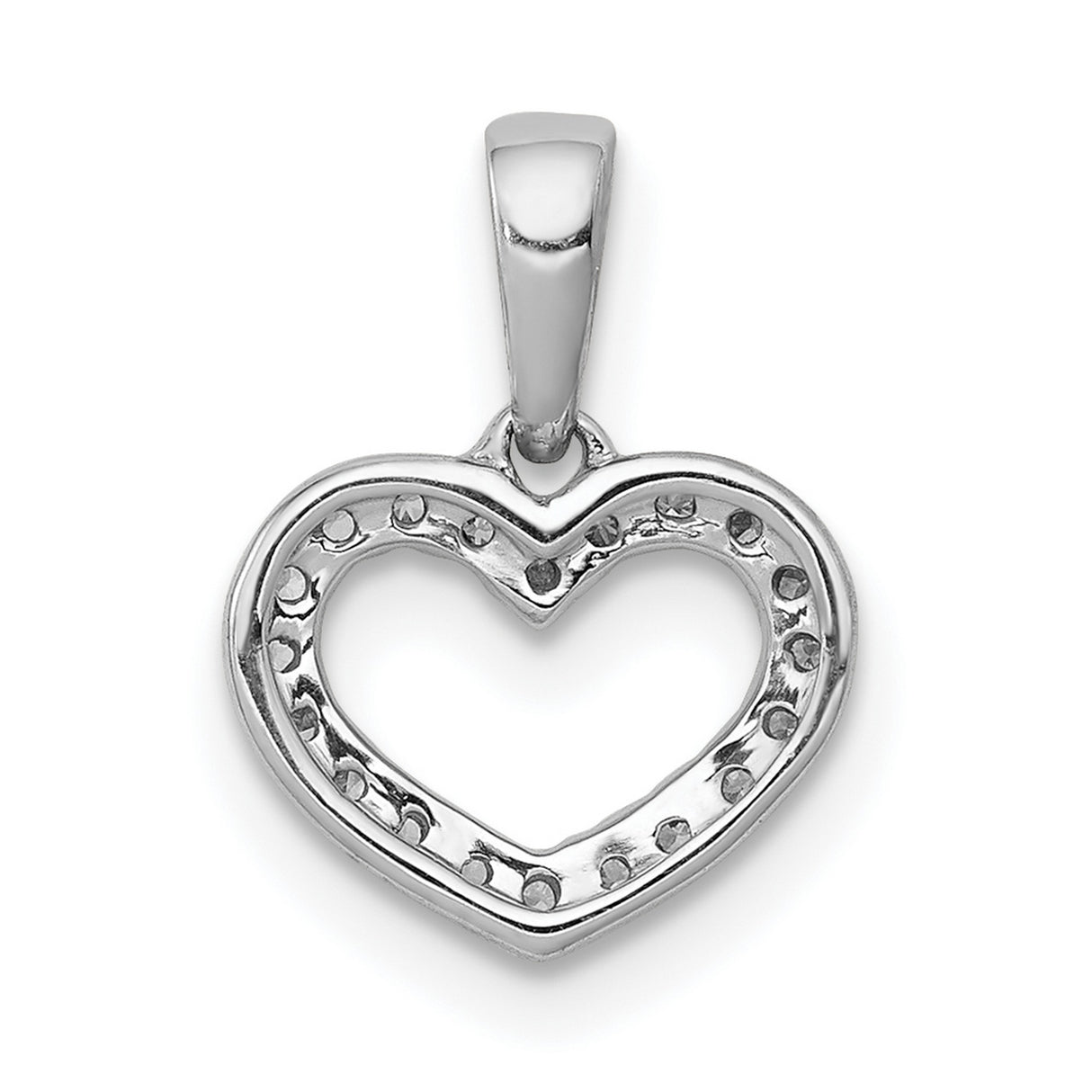 14k White Gold Heart Pendant with Diamond Accent, Open Heart Design for Women