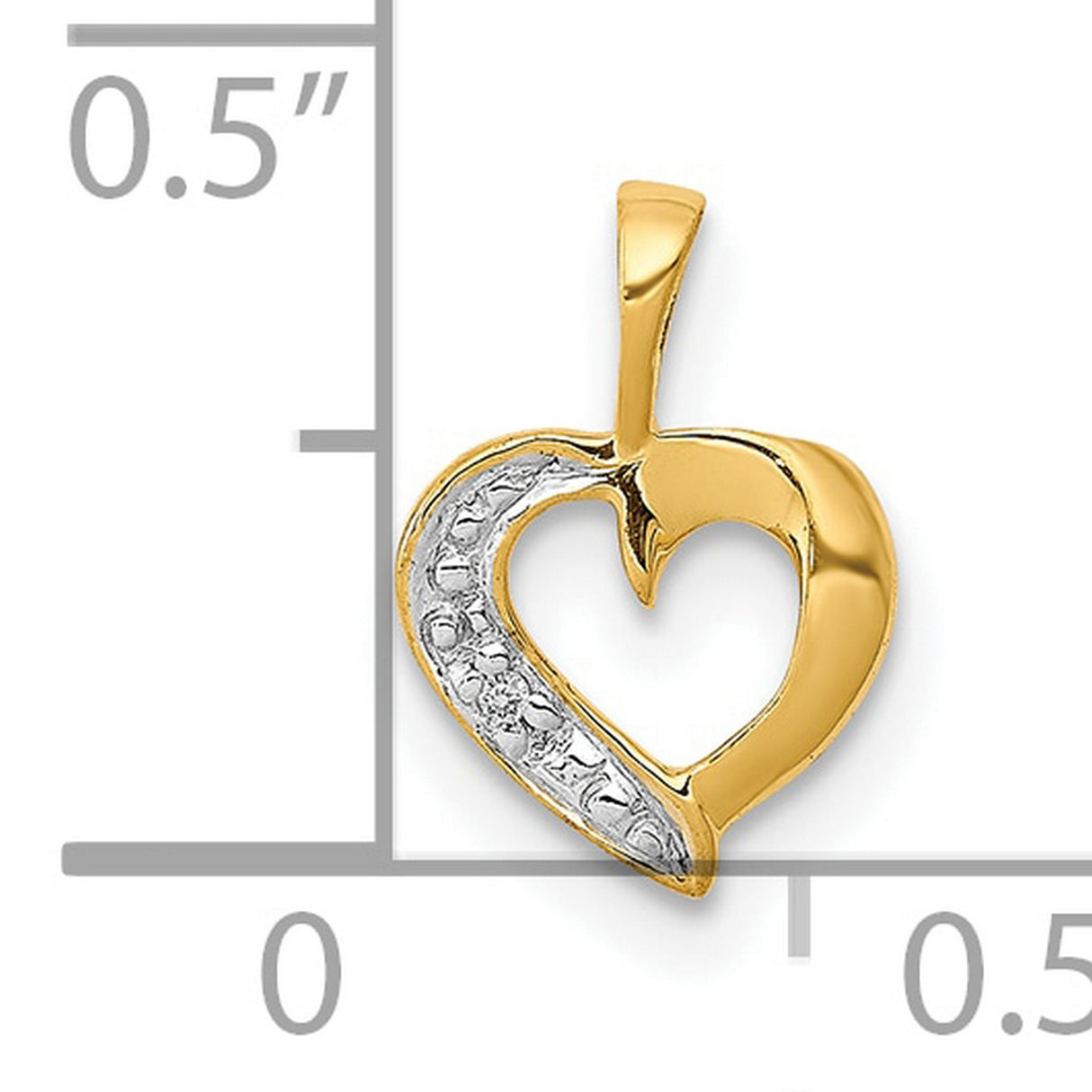 10k Yellow Gold Heart Pendant with Two-Tone Open Heart Design and Textured White Gold Accents