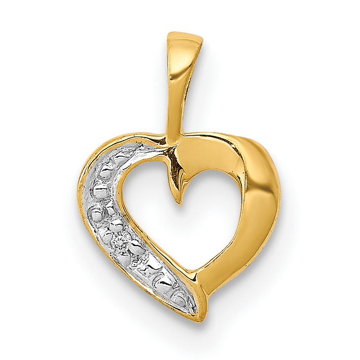 10k Yellow Gold Heart Pendant with Two-Tone Open Heart Design and Textured White Gold Accents