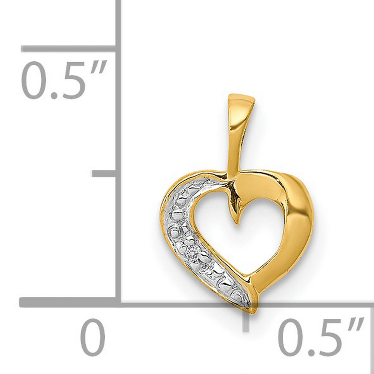 14k Yellow Gold Heart Pendant with Diamond and Textured White Gold Accent, Two-Tone Design