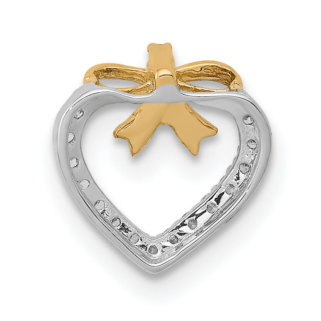 14k White Gold Heart Pendant with Diamonds and Yellow Gold Bow, Two-Tone Romantic Jewelry for Women