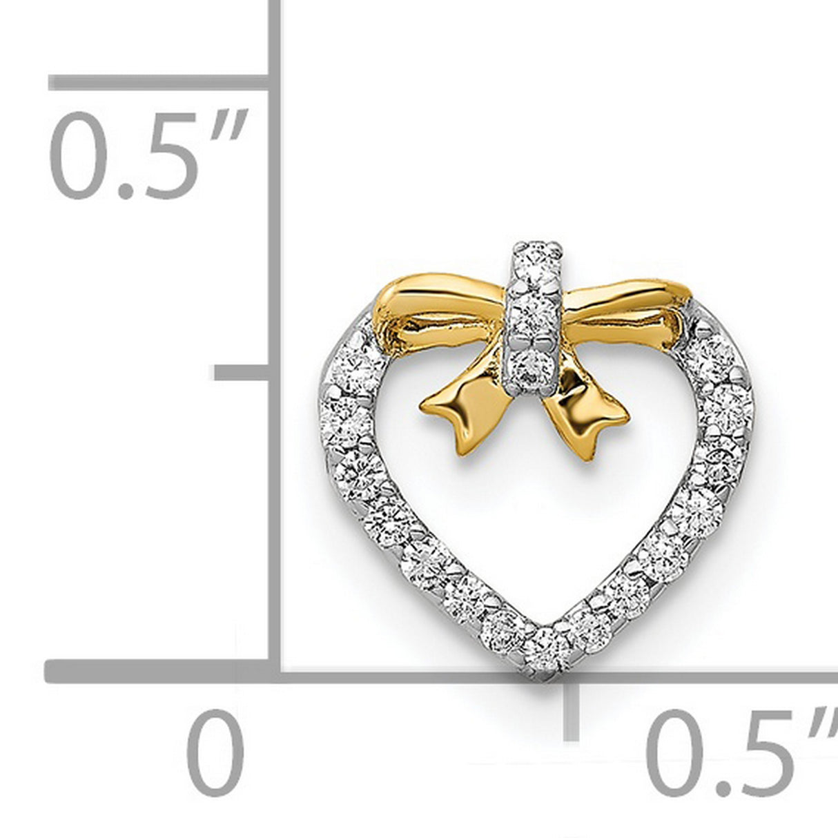 14k White Gold Heart Pendant with Diamonds and Yellow Gold Bow, Two-Tone Romantic Jewelry for Women