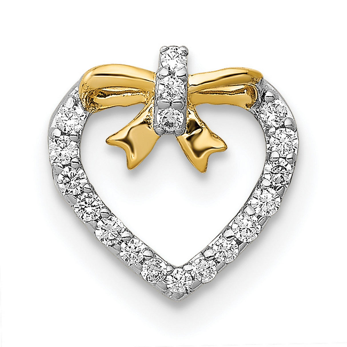14k White Gold Heart Pendant with Diamonds and Yellow Gold Bow, Two-Tone Romantic Jewelry for Women