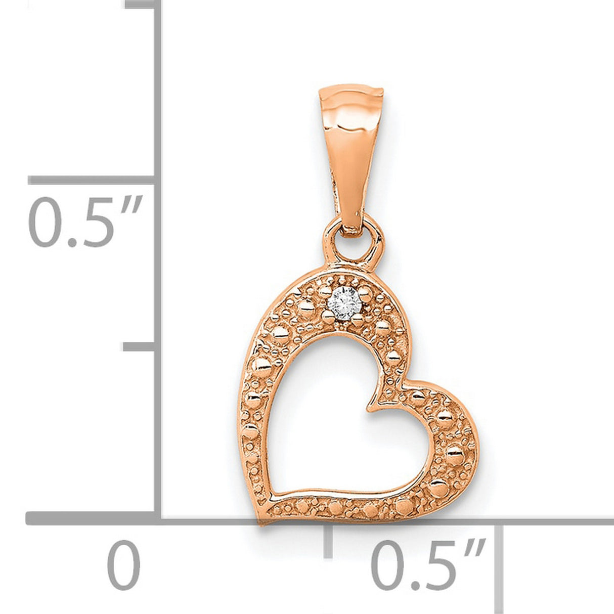 10k Rose Gold Heart Pendant with Textured Open Heart Design and Diamond Accent