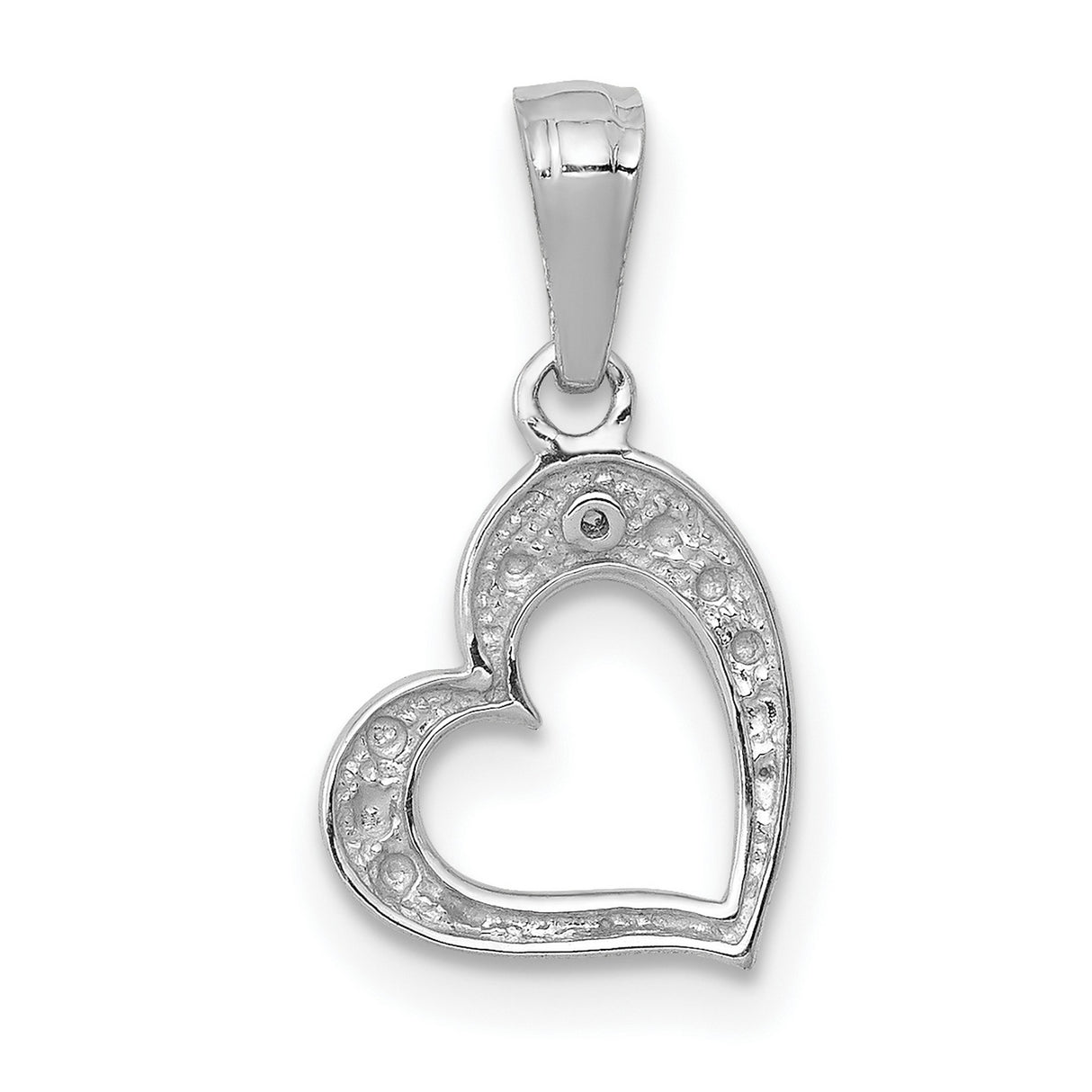 10k White Gold Heart Pendant with Diamond Cut Texture and Accent Stone Detail