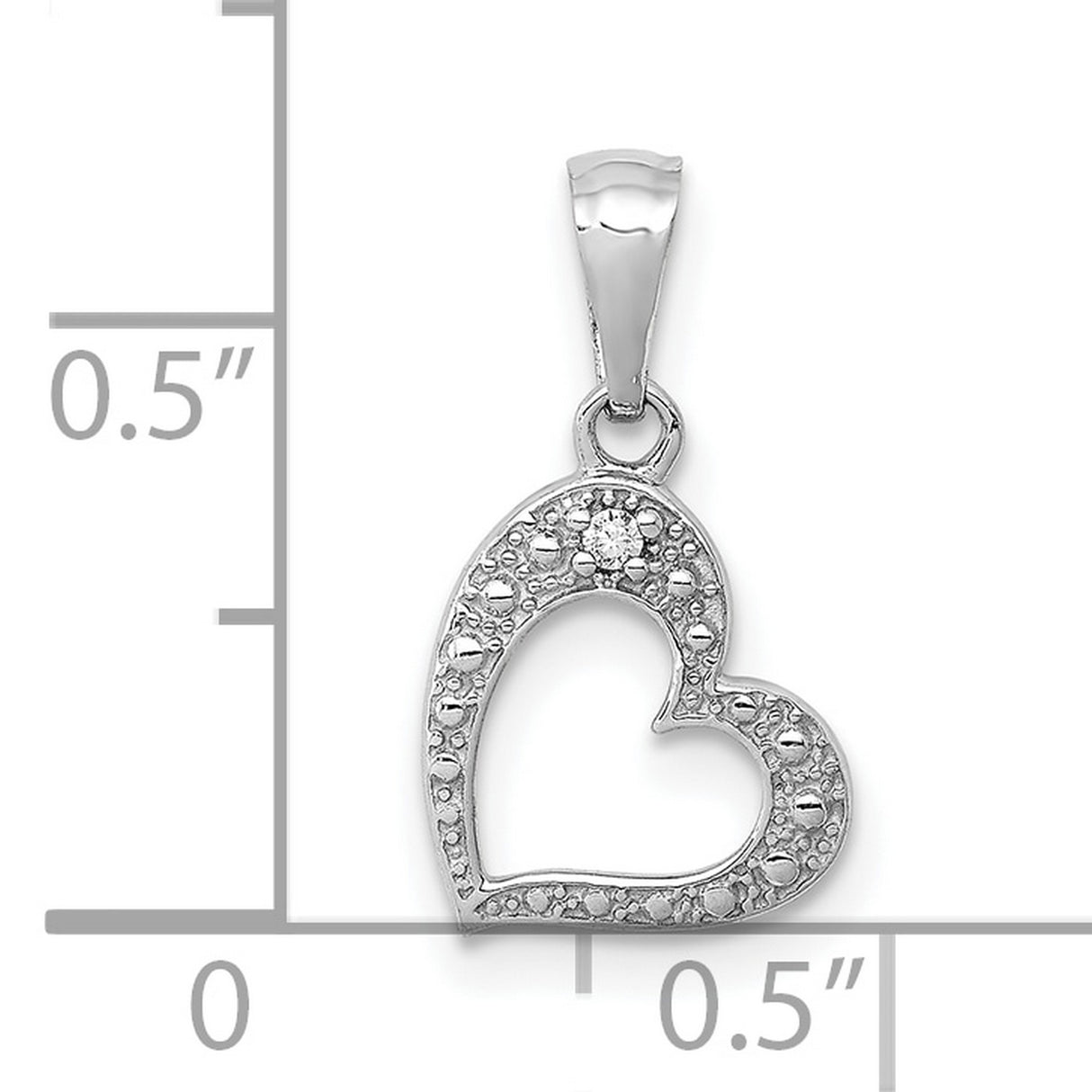 10k White Gold Heart Pendant with Diamond Cut Texture and Accent Stone Detail