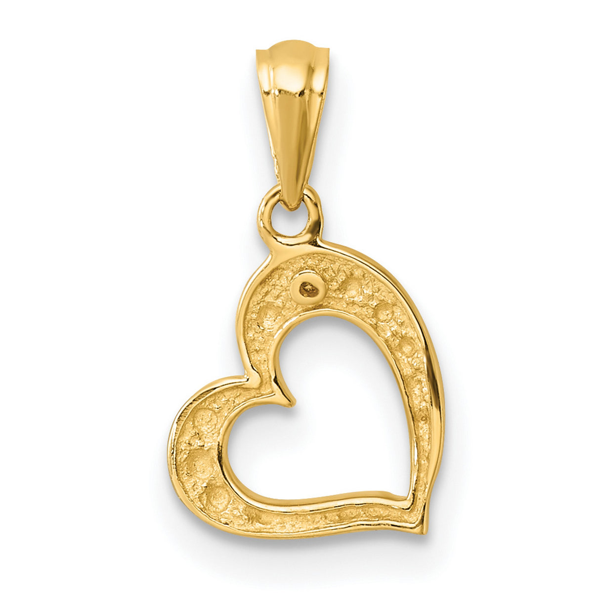 10k Yellow Gold Heart Pendant with Textured Open Heart and Round White Gemstone Accent