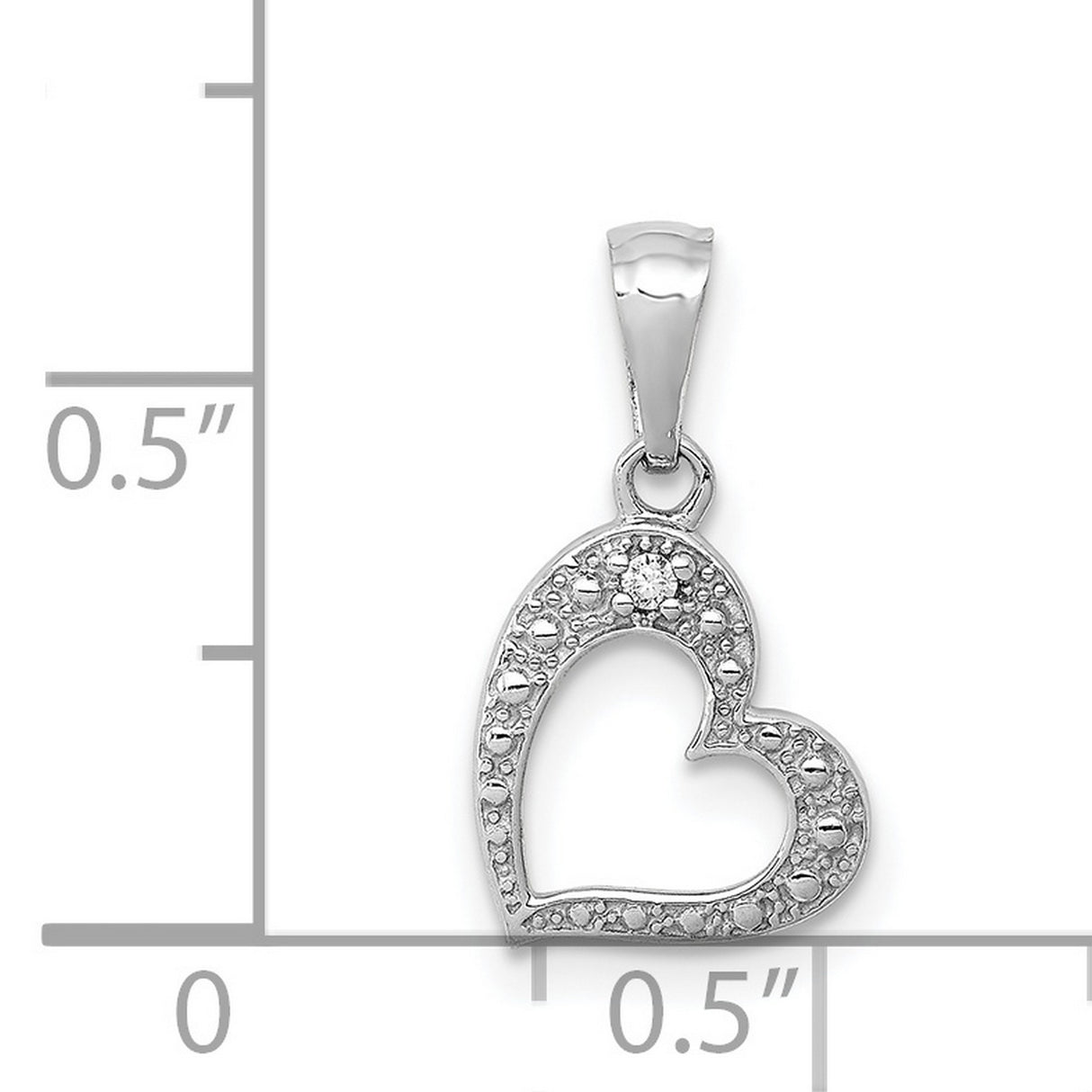 14k White Gold Heart Pendant with Diamond Accent and Textured Design