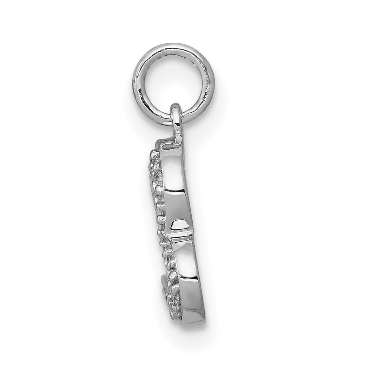 14k White Gold Heart Pendant with Round Cut Diamonds, Open Heart Design for Women