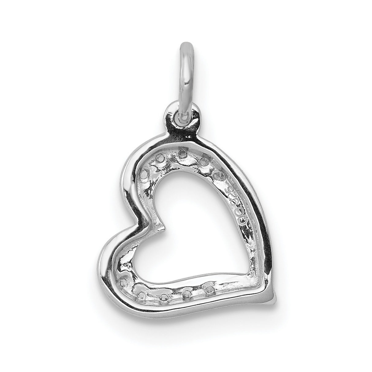 14k White Gold Heart Pendant with Round Cut Diamonds, Open Heart Design for Women
