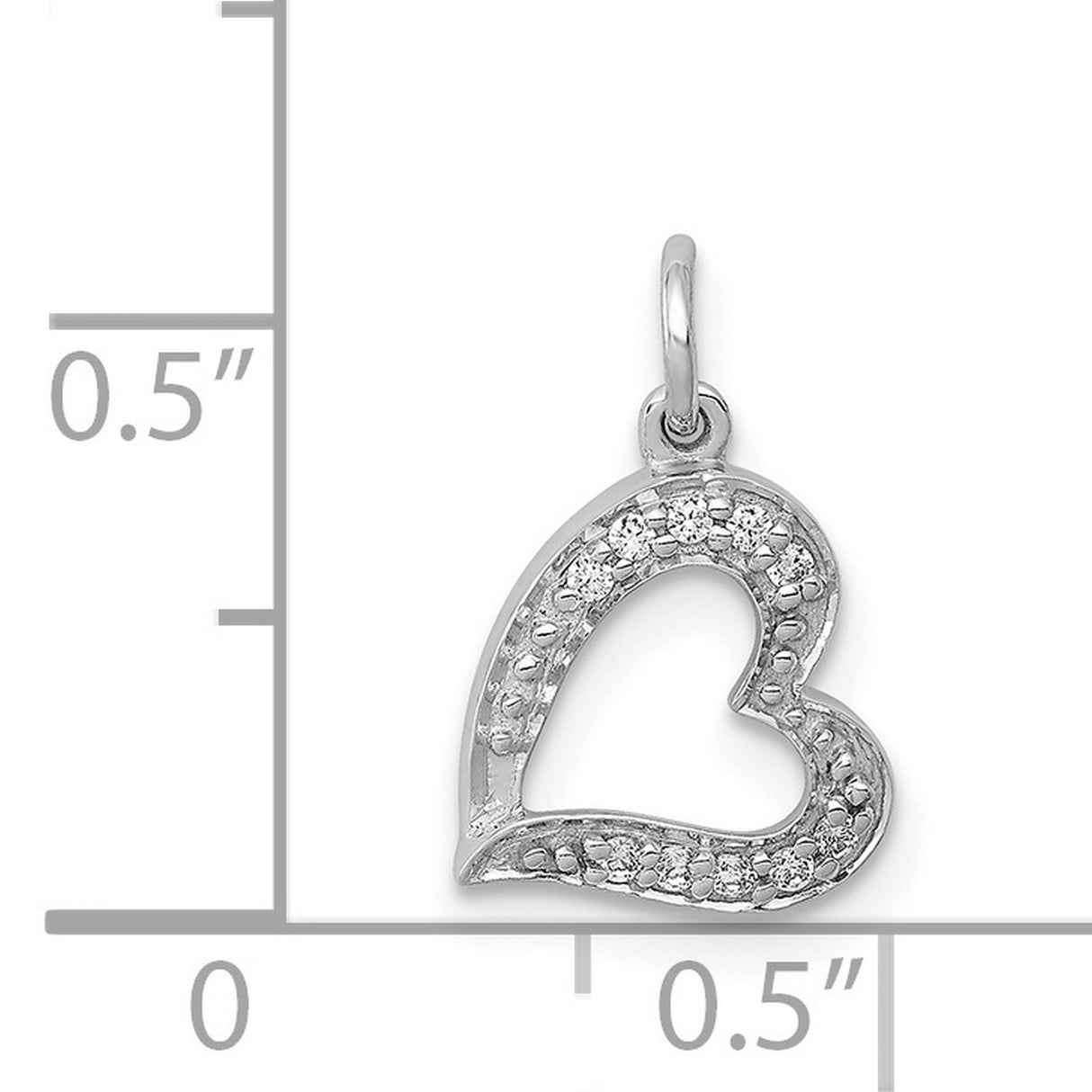 14k White Gold Heart Pendant with Round Cut Diamonds, Open Heart Design for Women