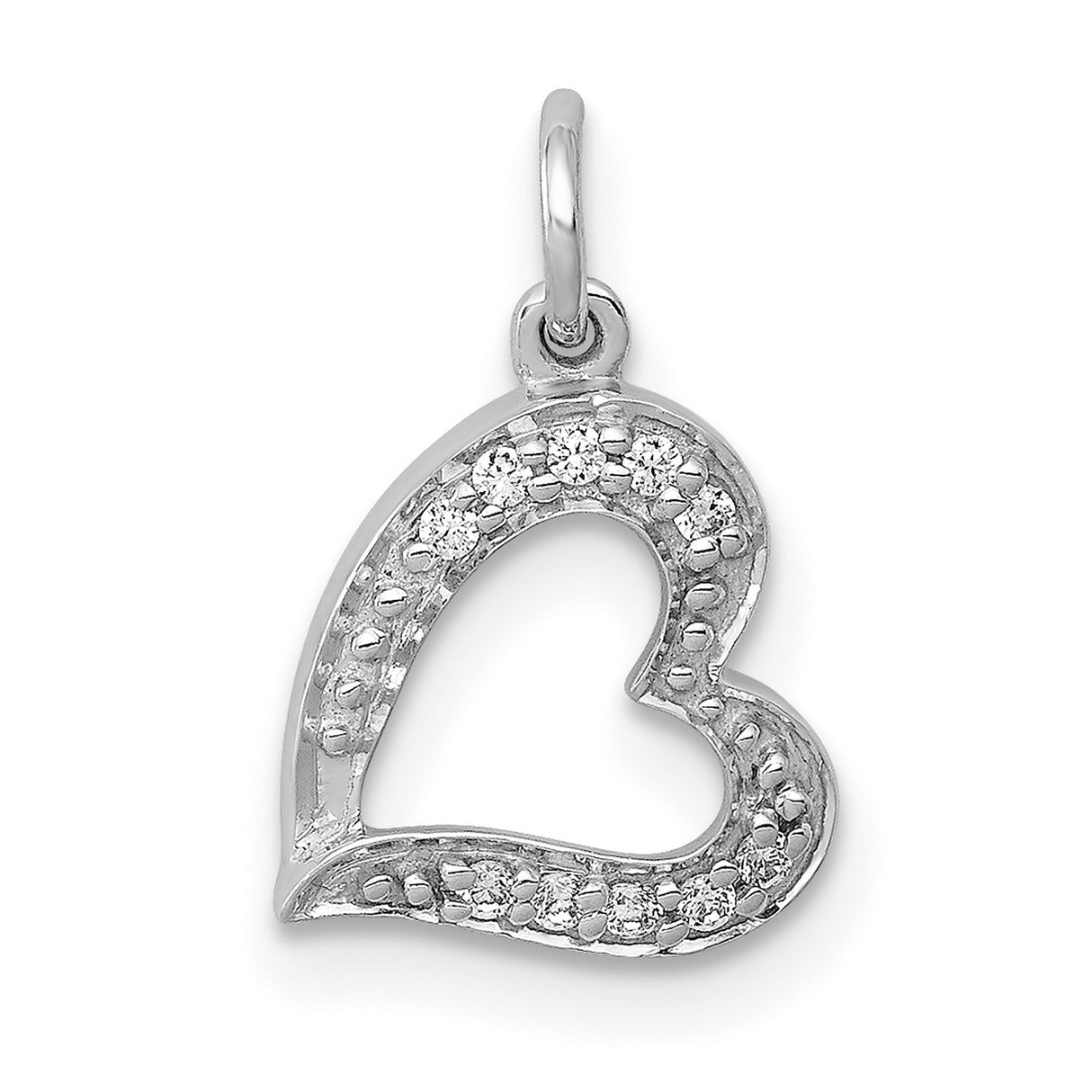 14k White Gold Heart Pendant with Round Cut Diamonds, Open Heart Design for Women