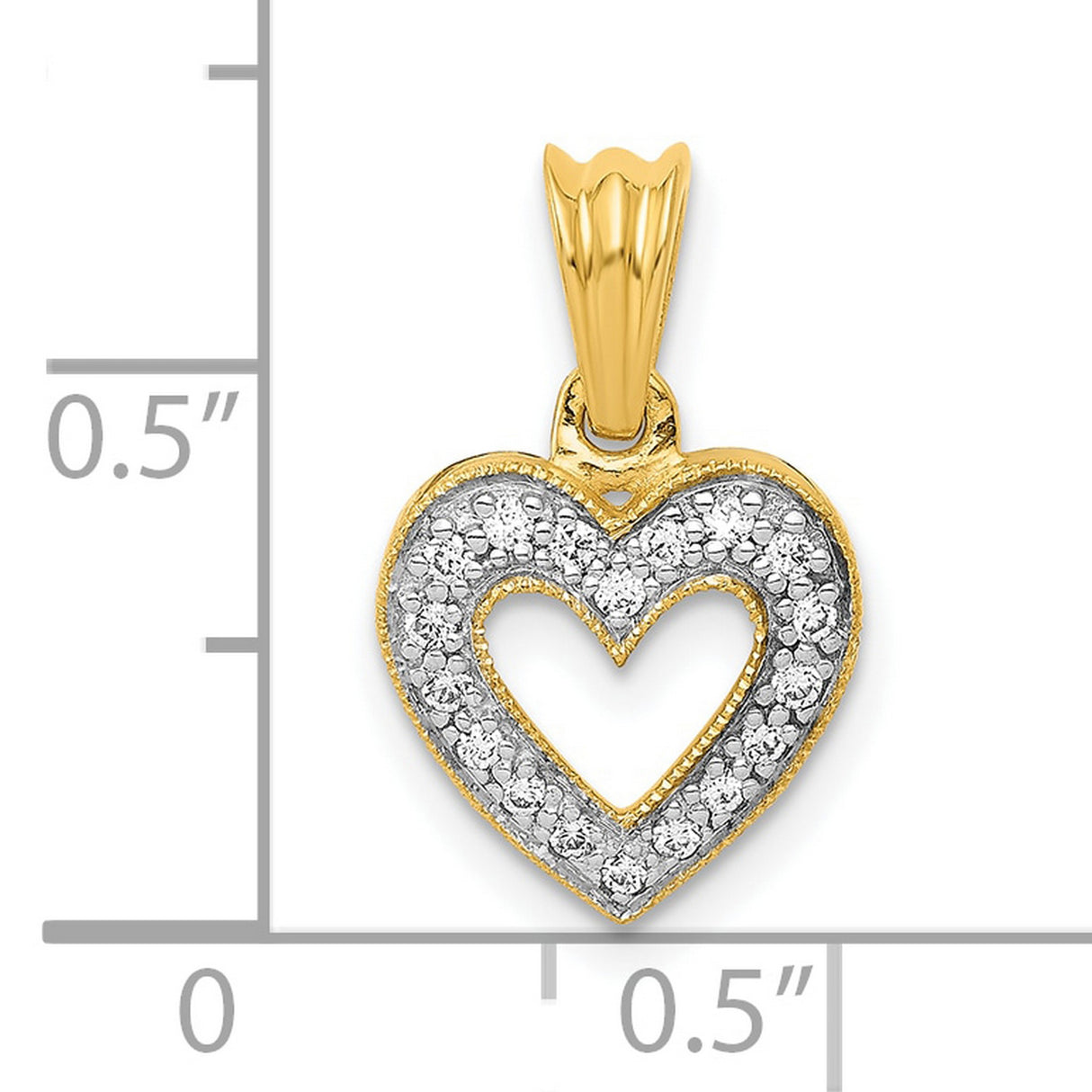 10k Yellow Gold Heart Pendant with Diamond Accents, Open Heart Design for Women