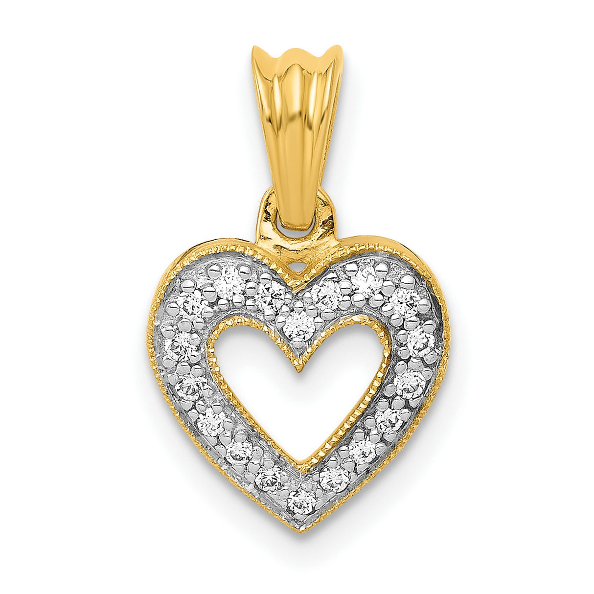 10k Yellow Gold Heart Pendant with Diamond Accents, Open Heart Design for Women