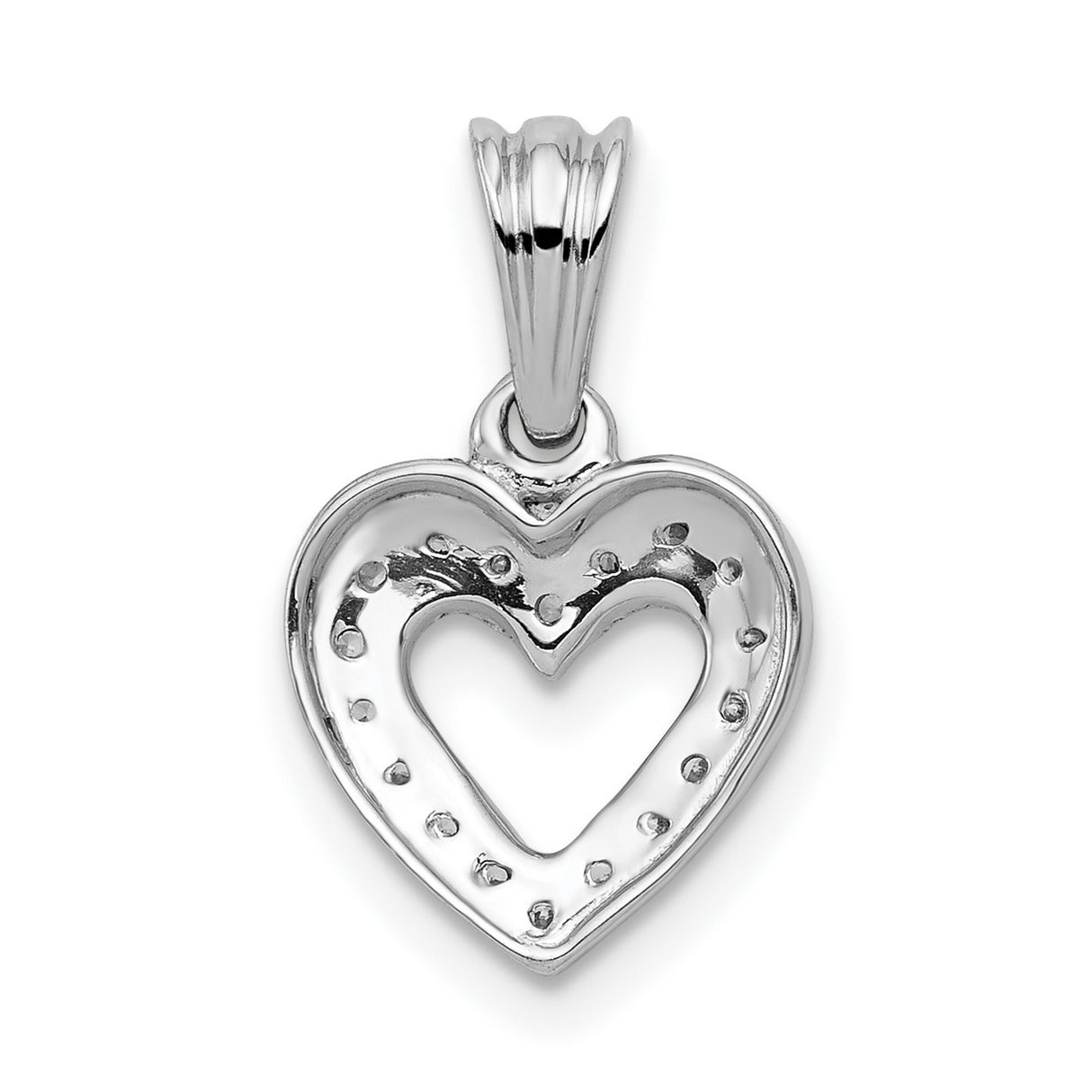 14k White Gold Heart Pendant with Open Center and Pavé Diamonds Accents