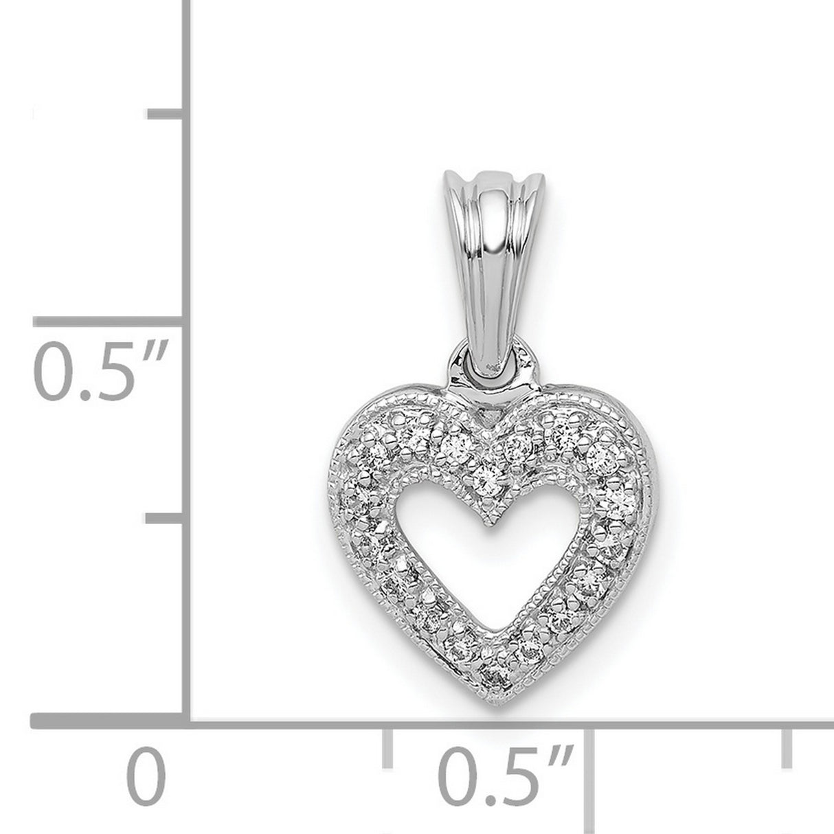 14k White Gold Heart Pendant with Open Center and Pavé Diamonds Accents