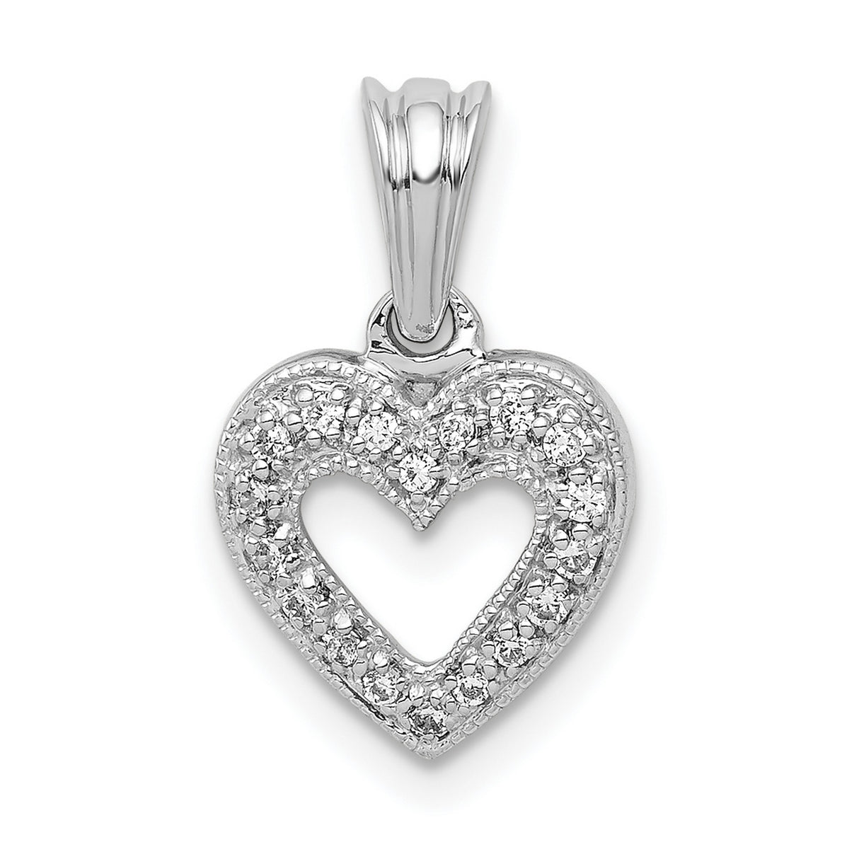 14k White Gold Heart Pendant with Open Center and Pavé Cubic Zirconia Accents