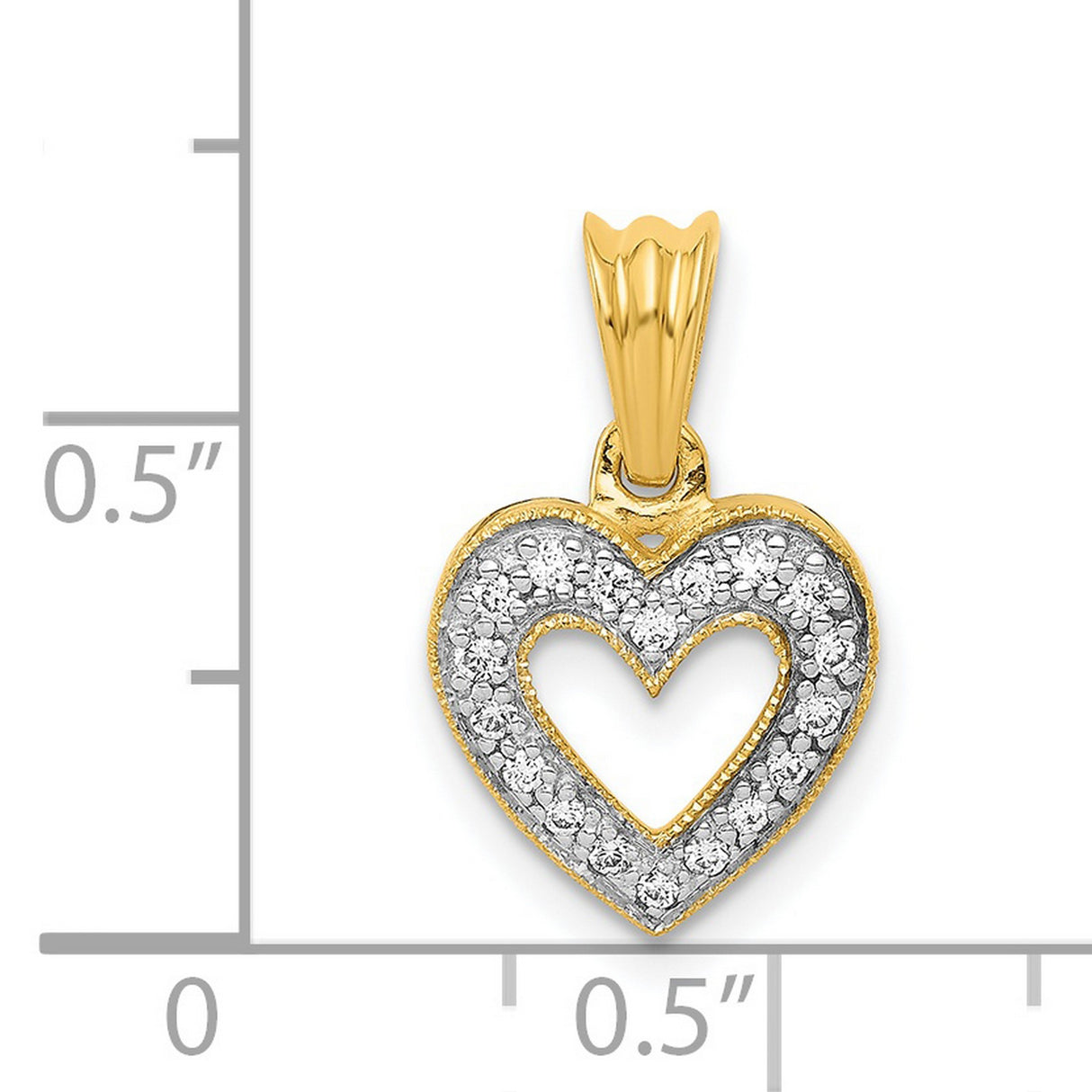 14k Yellow Gold Heart Pendant with Diamond Accent, Open Heart Charm Design for Women