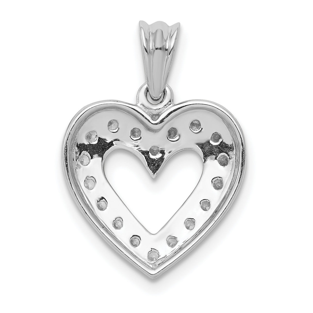 14k White Gold Heart Pendant with Pavé Diamonds and Milgrain Detailing