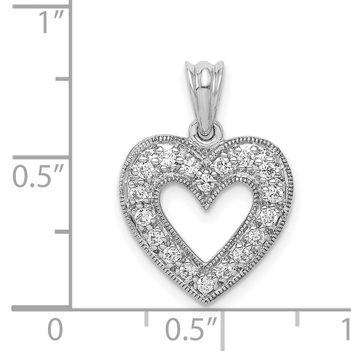 14k White Gold Heart Pendant with Pavé Diamonds and Milgrain Detailing