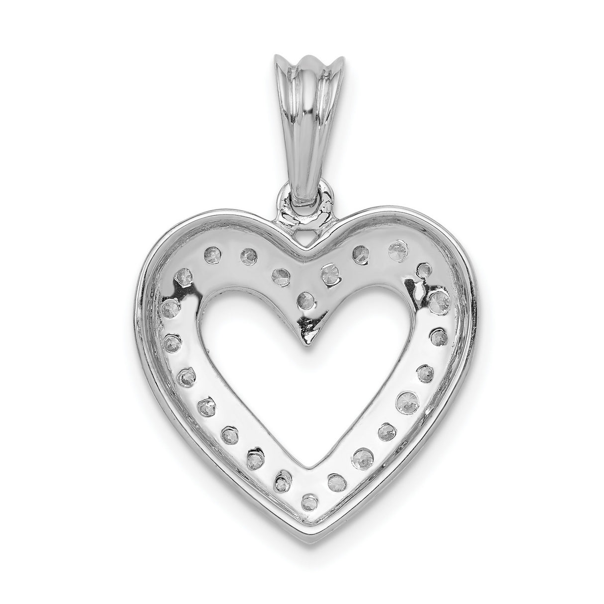 14k White Gold Heart Pendant with Round Cut Diamonds in Pavé Setting