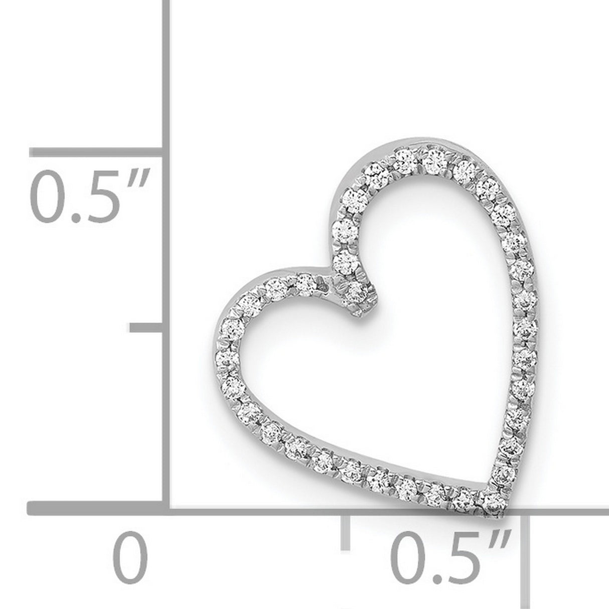 14k White Gold Heart Pendant with Round Cut Diamonds, Open Heart Design