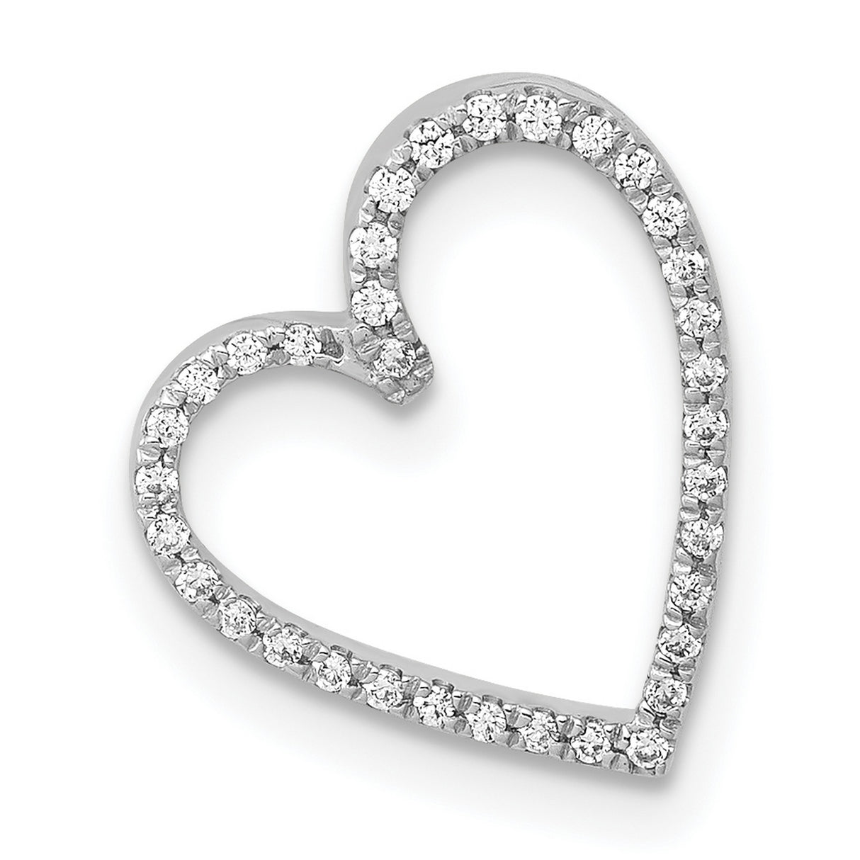 14k White Gold Heart Pendant with Round Cut Diamonds, Open Heart Design