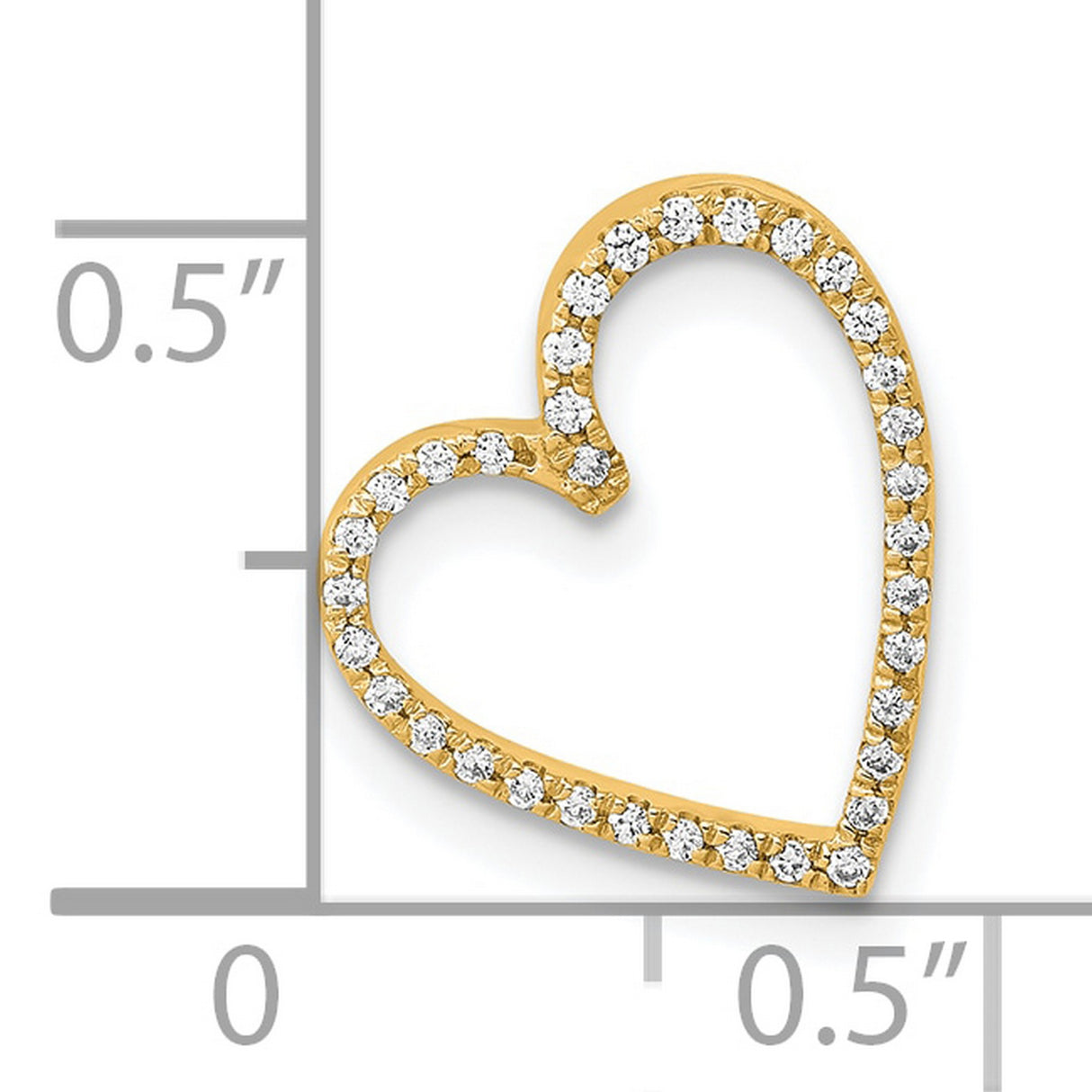 14k Yellow Gold Heart Pendant with Diamonds, Asymmetrical Open Design for Women