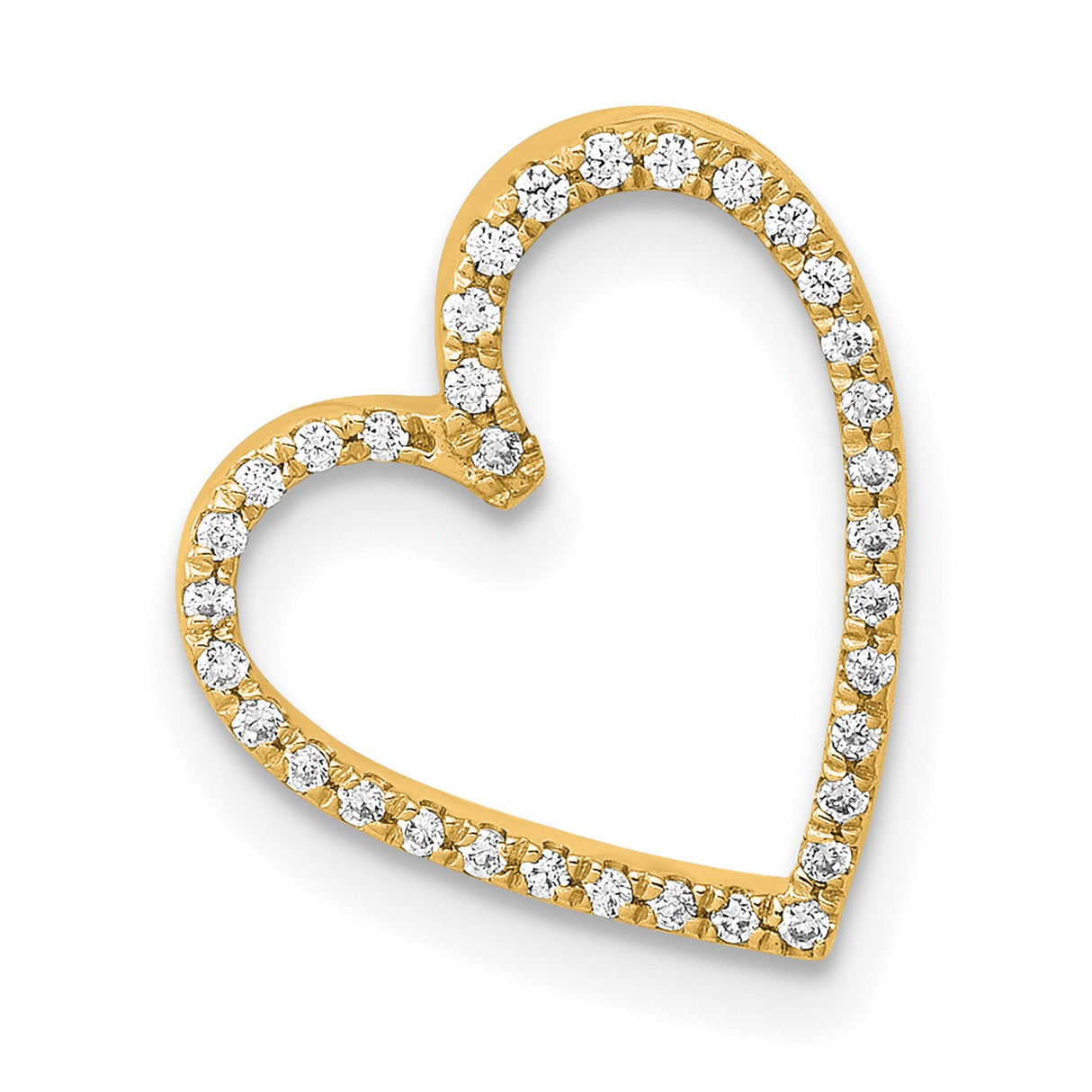 14k Yellow Gold Heart Pendant with Diamonds, Asymmetrical Open Design for Women