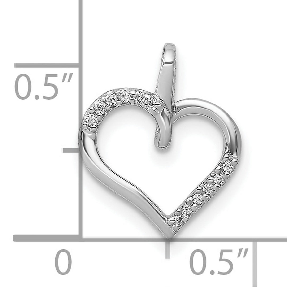 10k White Gold Heart Pendant with Diamond Accents, Open Heart Design for Women