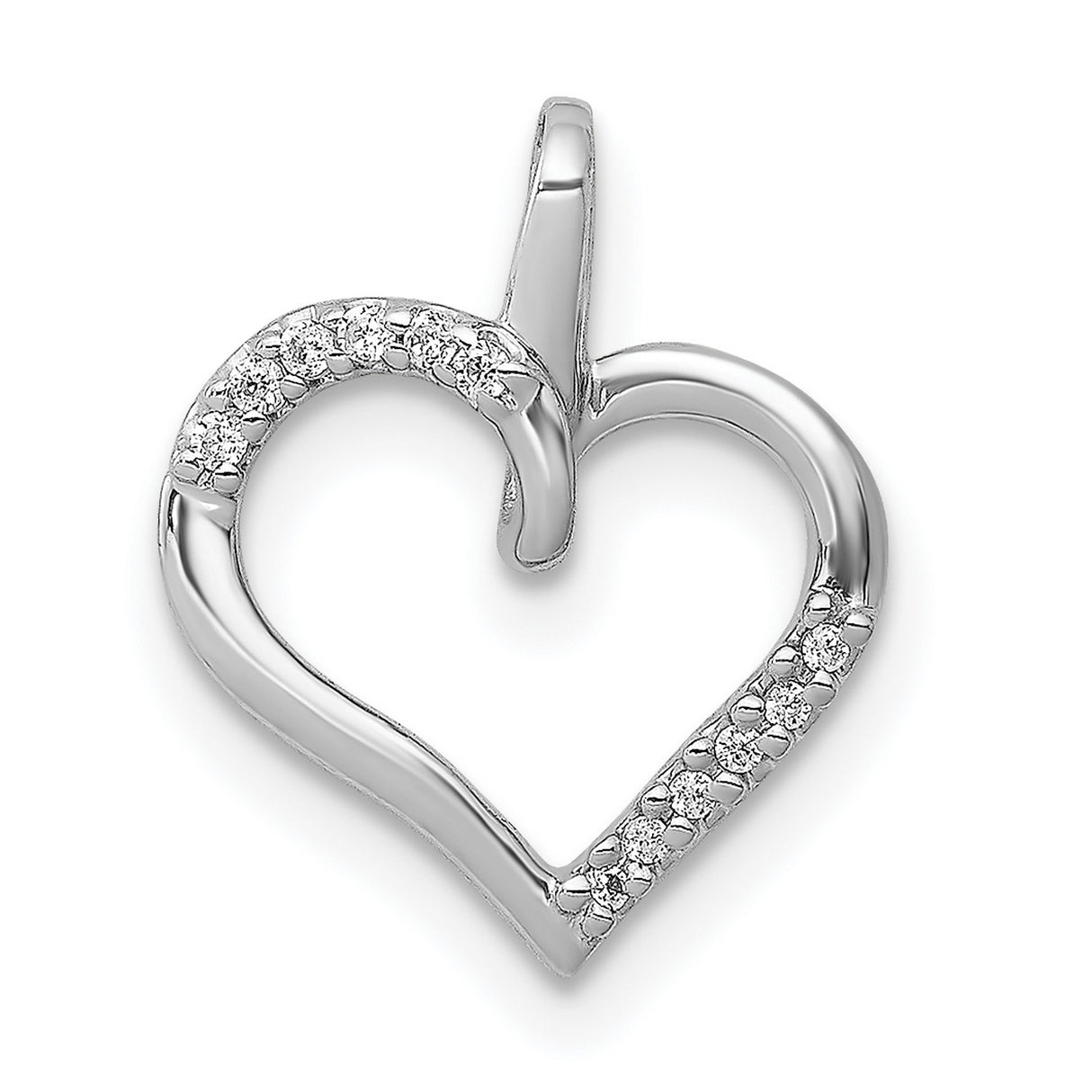 14k White Gold Heart Pendant with Diamond Accents, Modern Minimalist Design for Women