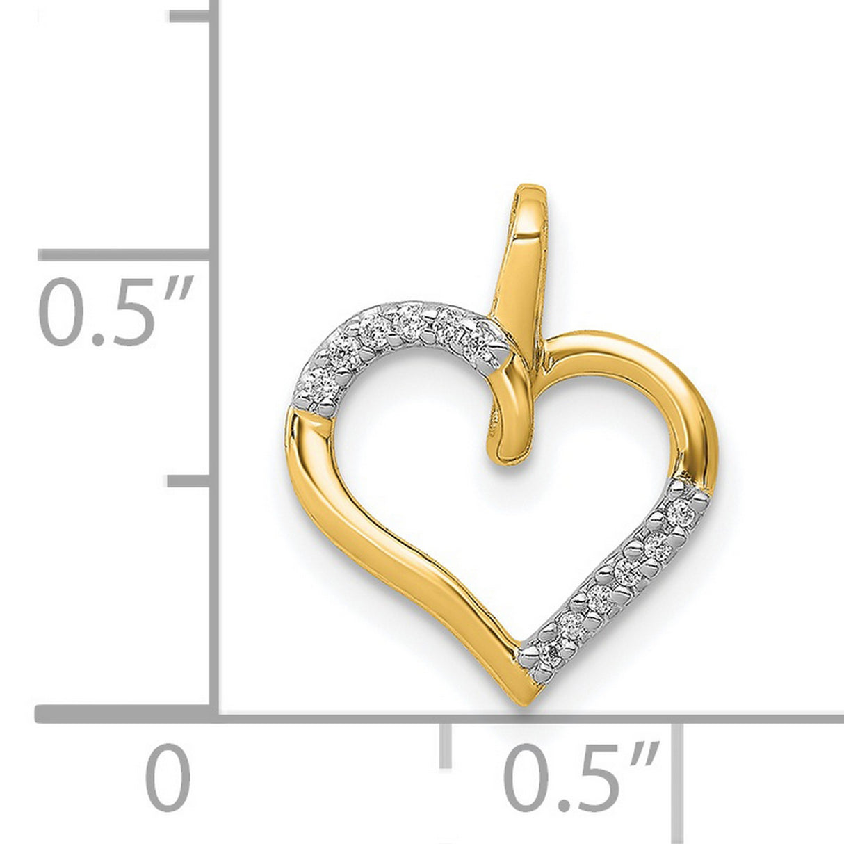 14k Yellow Gold Heart Pendant with Diamond Accents, Romantic Open Heart Charm for Women