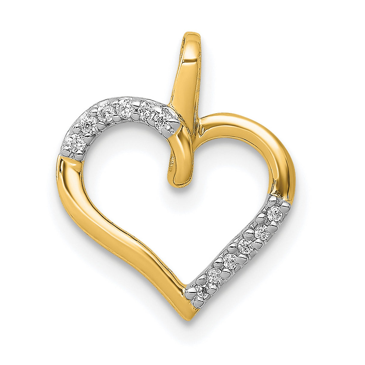 14k Yellow Gold Heart Pendant with Diamond Accents, Romantic Open Heart Charm for Women
