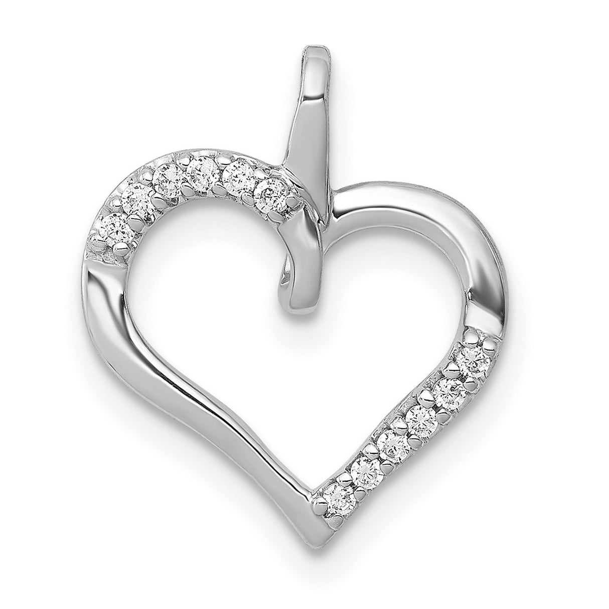 14k White Gold Open Heart Pendant with Diamond Accents, Contemporary Romantic Jewelry