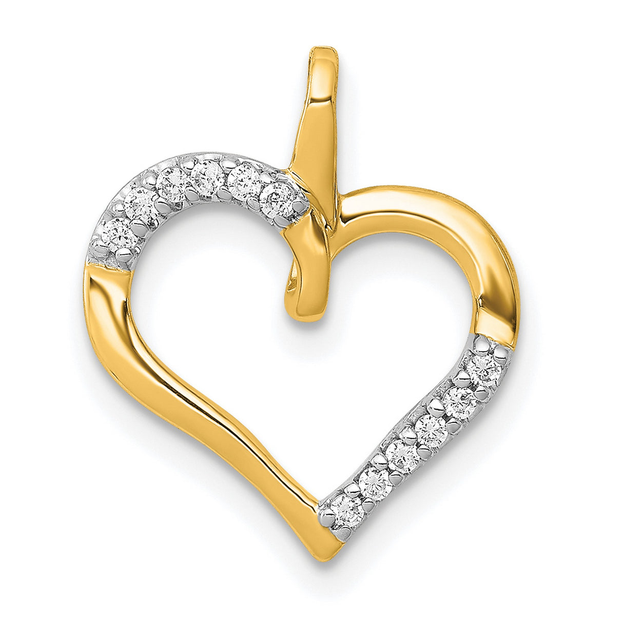 14k Yellow Gold Heart Pendant with Diamond Accents, Romantic Open Design for Women