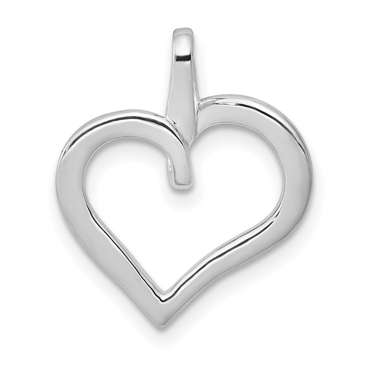 14k White Gold Open Heart Pendant with Diamond Accents, Asymmetrical Modern Design for Women