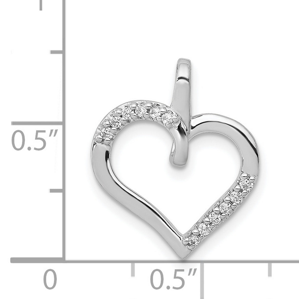 14k White Gold Open Heart Pendant with Diamond Accents, Asymmetrical Modern Design for Women