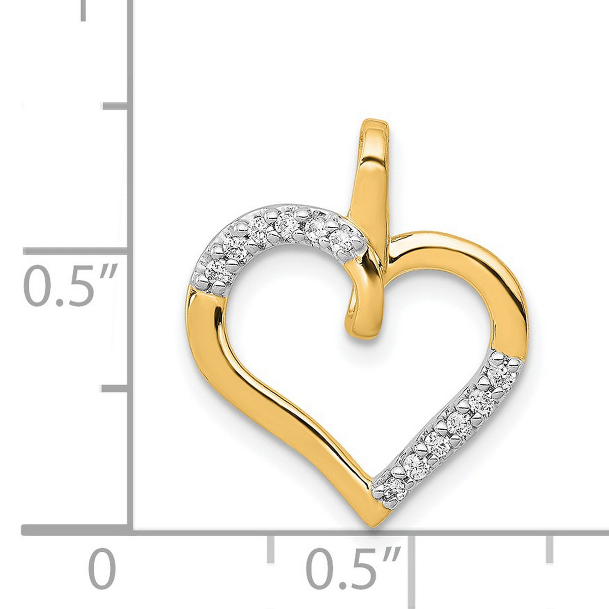 14k Yellow Gold Heart Pendant with Diamonds and White Gold Accents for Women