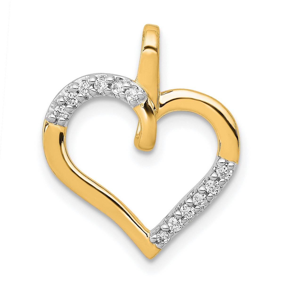 14k Yellow Gold Heart Pendant with Cubic Zirconia and White Gold Accents for Women