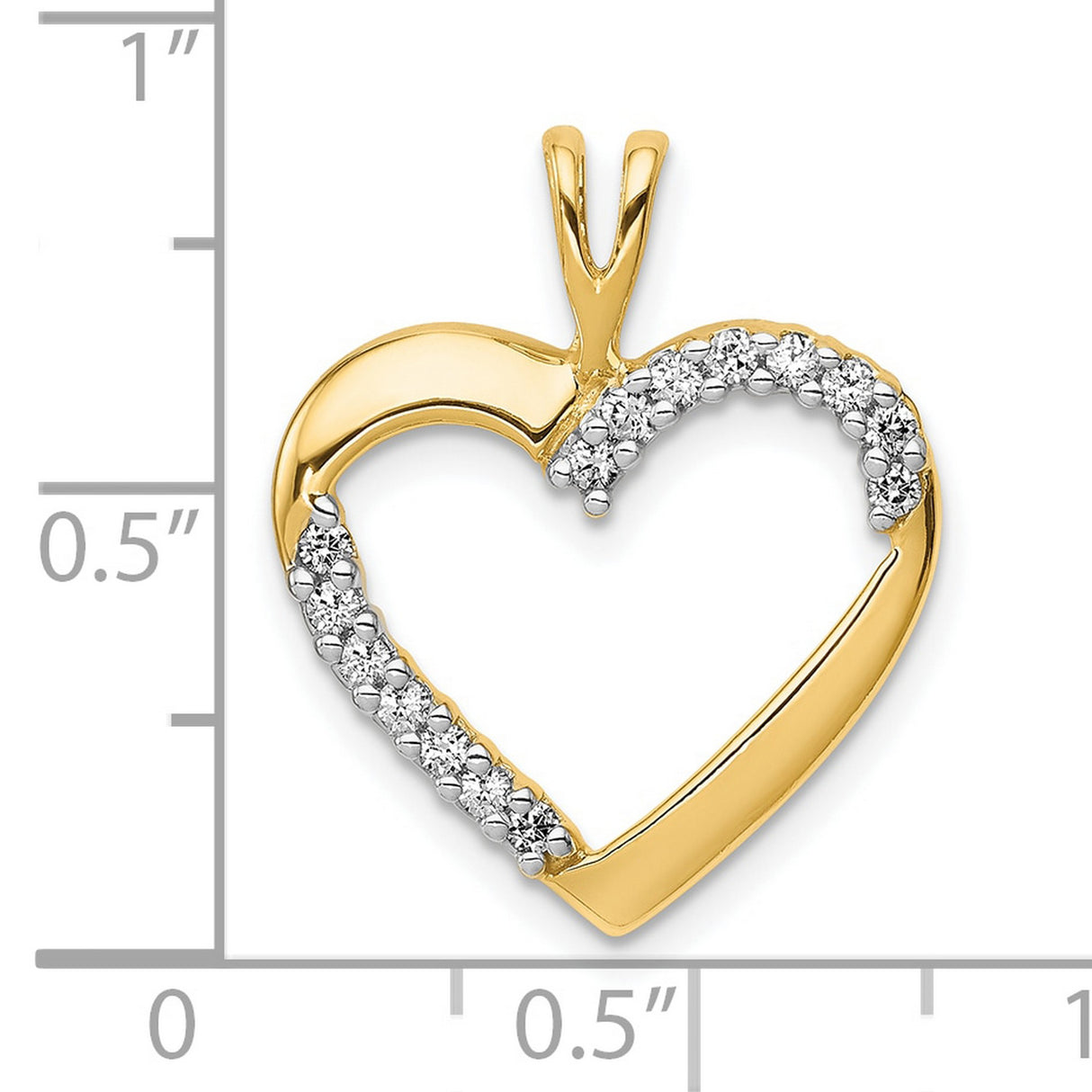 10k Yellow Gold Heart Pendant with Open Heart Design and White Stones for Women