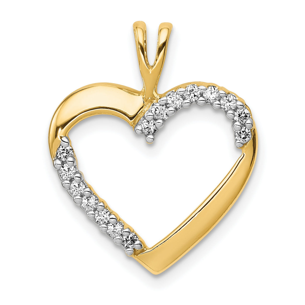10k Yellow Gold Heart Pendant with Open Heart Design and White Stones for Women
