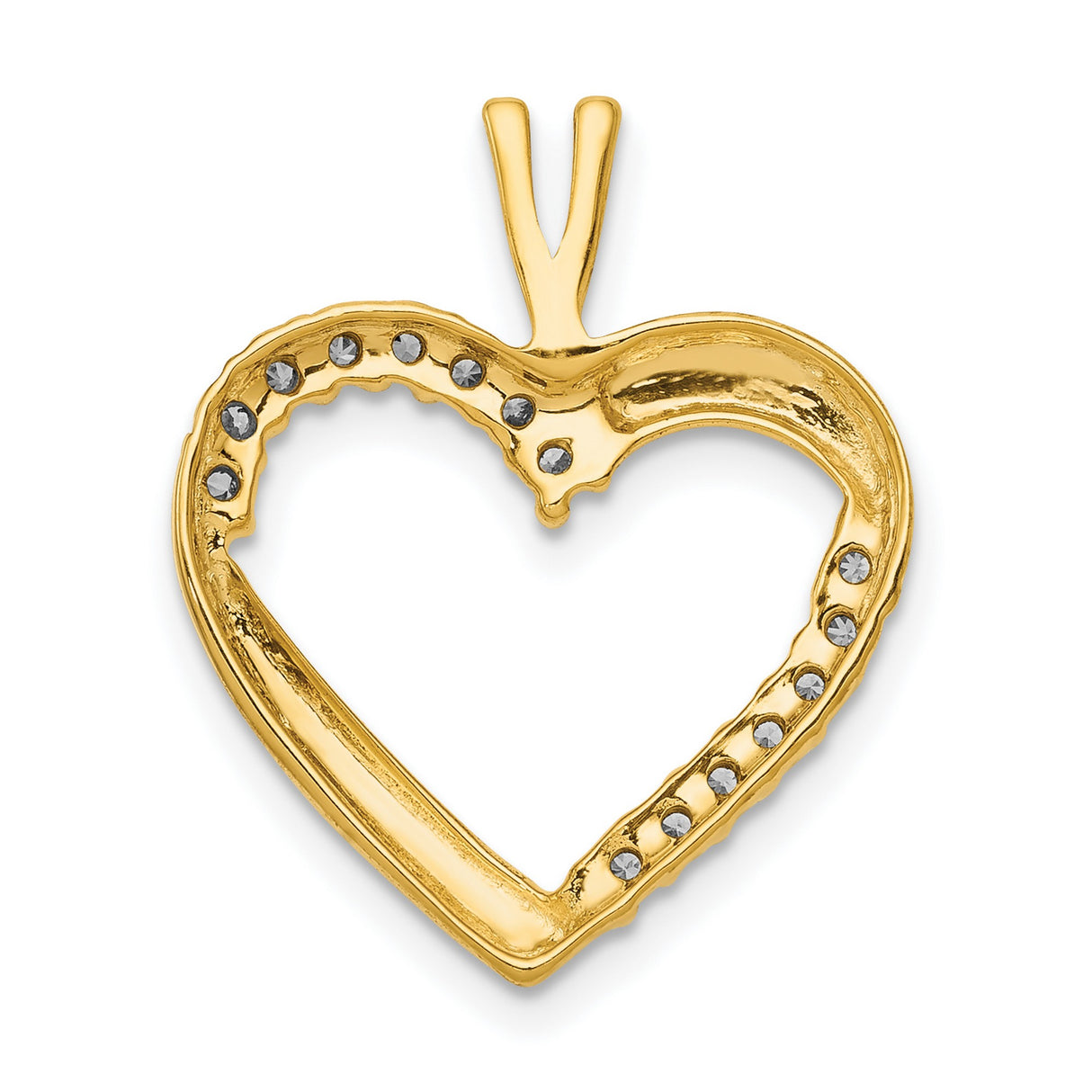 14k Yellow Gold Heart Pendant with Diamond Accents, Open Design Symbolizing Love