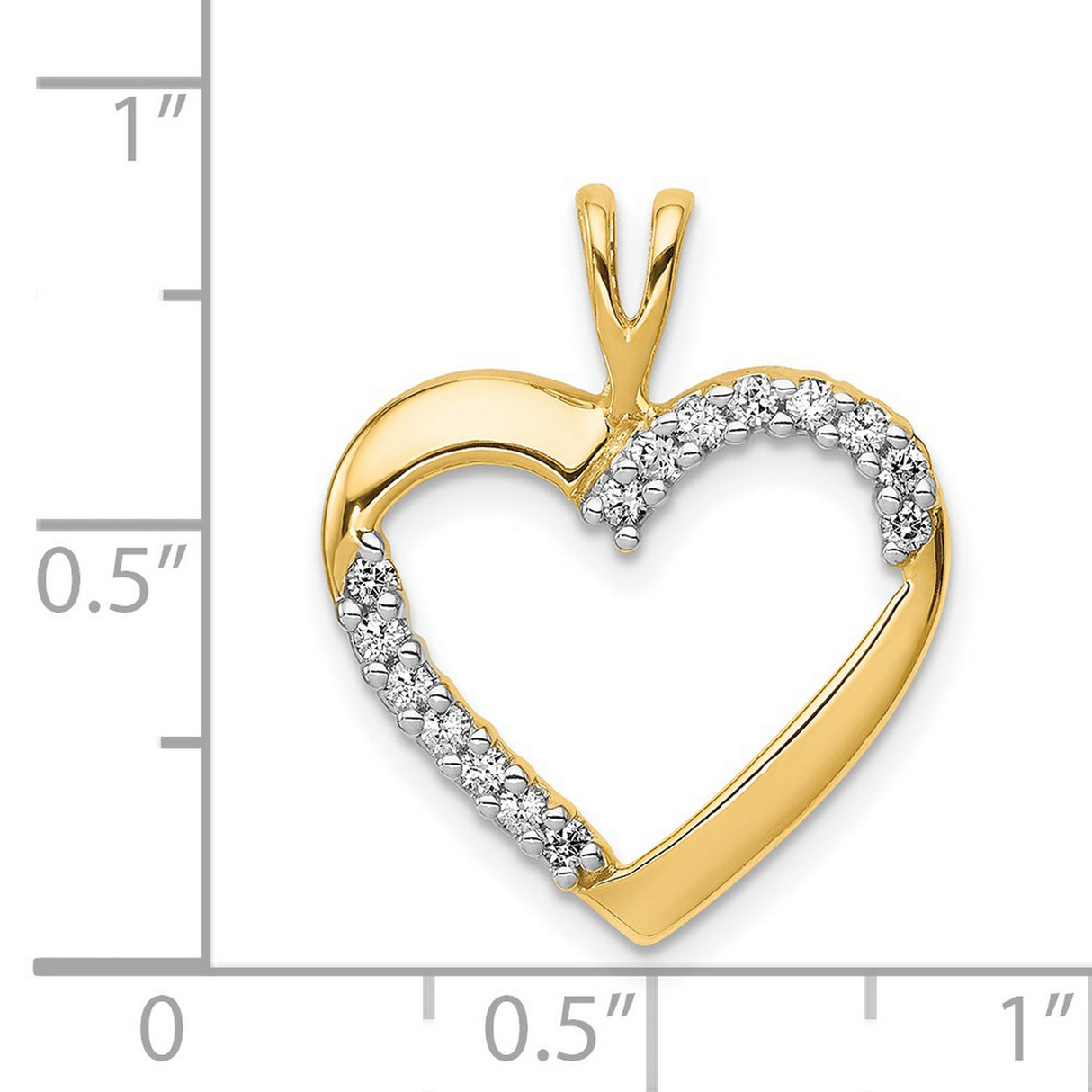 14k Yellow Gold Heart Pendant with Diamond Accents, Open Design Symbolizing Love