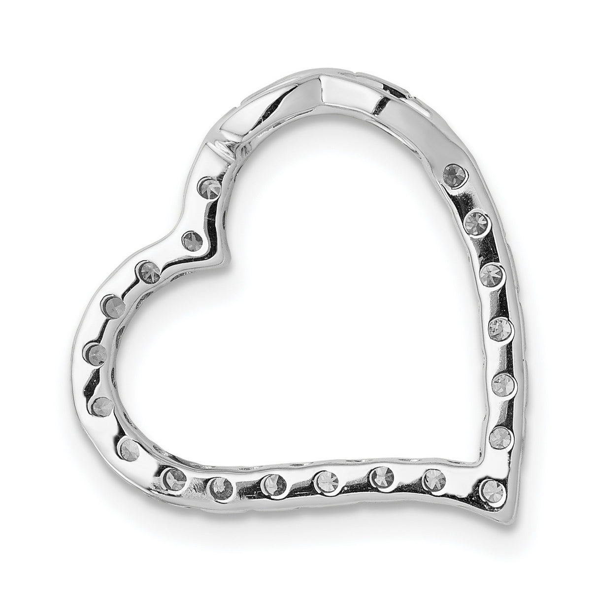 14k White Gold Heart Pendant with Round Cut Diamonds, Open Curved Design for Women