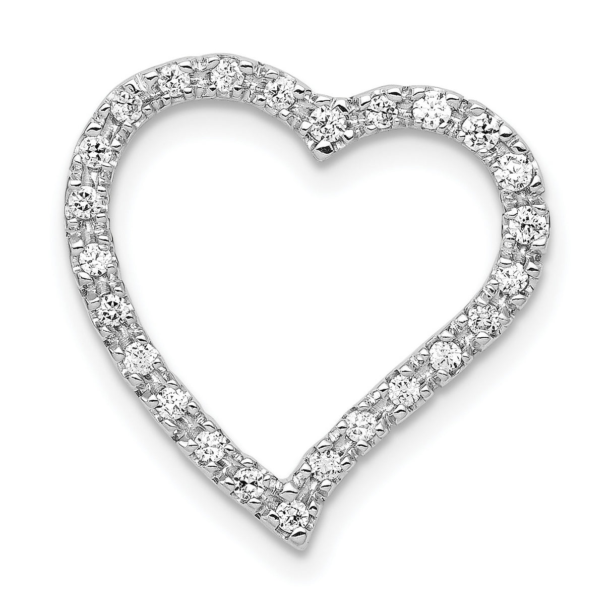 14k White Gold Heart Pendant with Round Cut Diamonds, Open Curved Design for Women