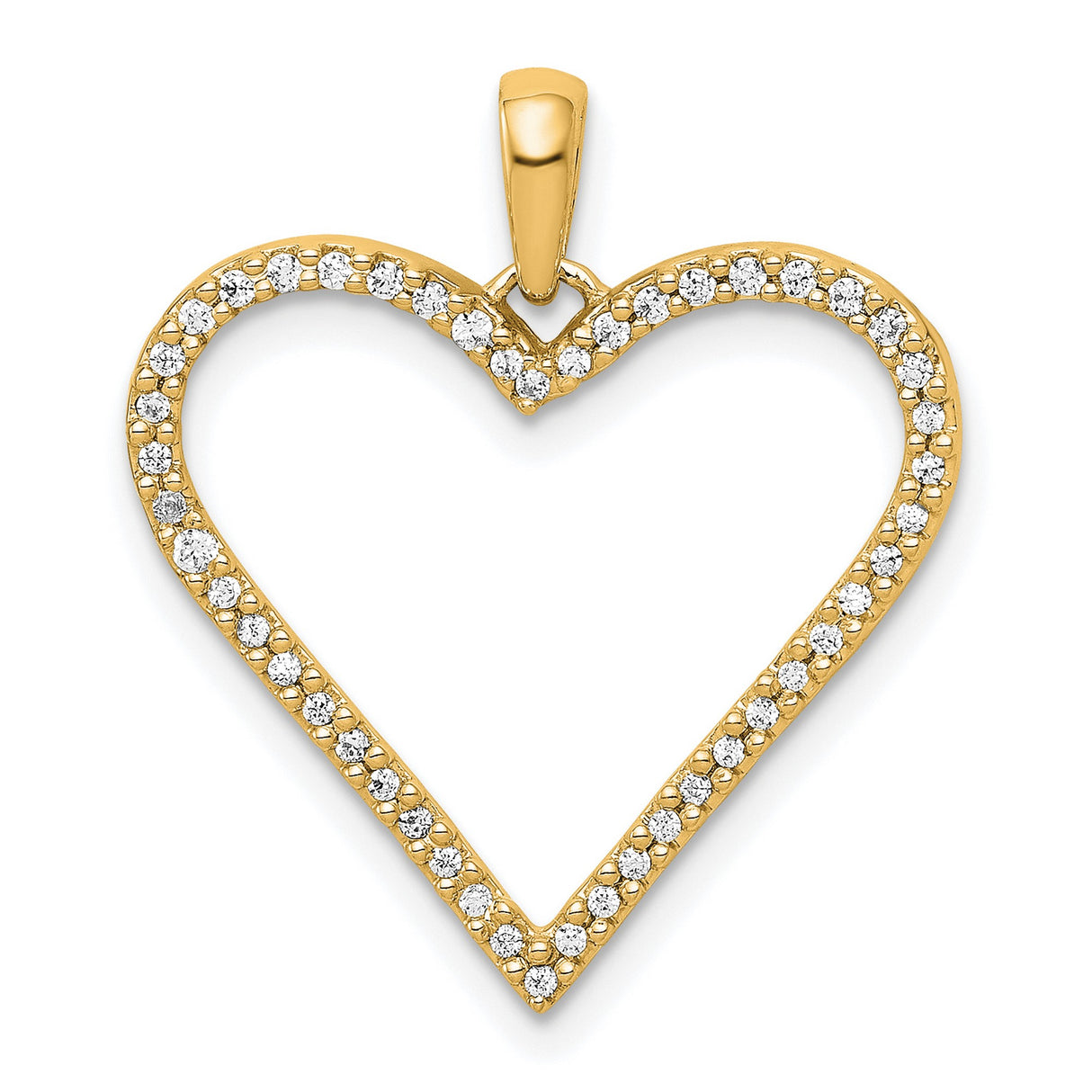 14k Yellow Gold Heart Pendant with Diamond Accents, Open Heart Design for Women
