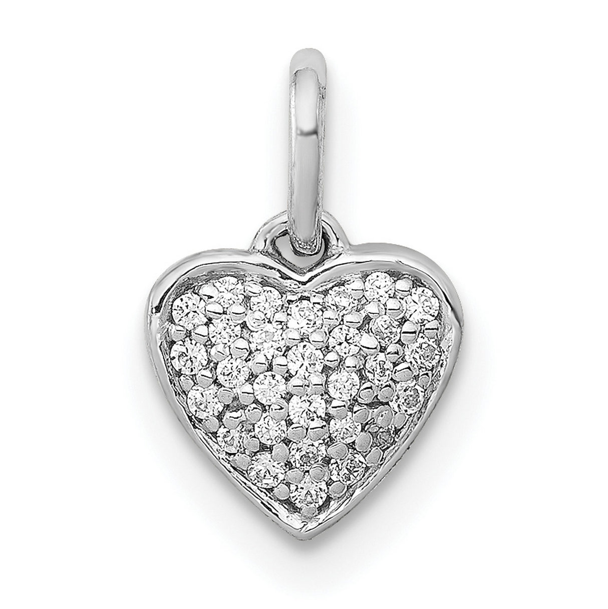 10k White Gold Heart Pendant with Pavé Set Cubic Zirconia, Romantic Fine Jewelry for Women