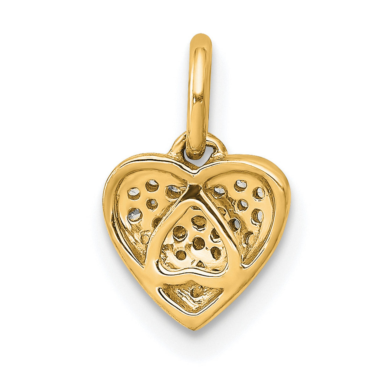 14k Yellow Gold Heart Pendant with Pavé Diamond Look Center, Romantic Charm for Women