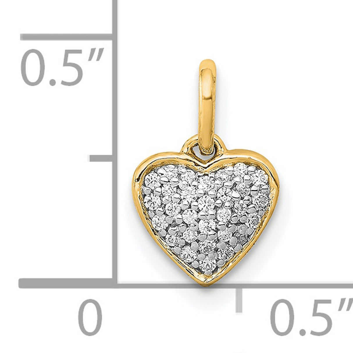 14k Yellow Gold Heart Pendant with Pavé Diamond Look Center, Romantic Charm for Women