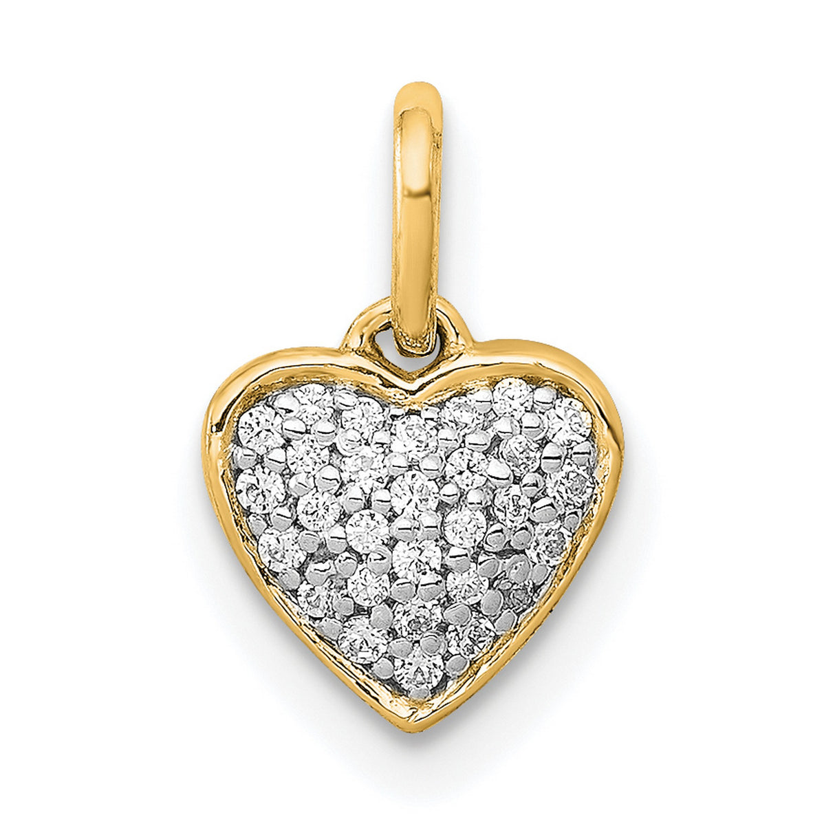 14k Yellow Gold Heart Pendant with Pavé Diamond Look Center, Romantic Charm for Women